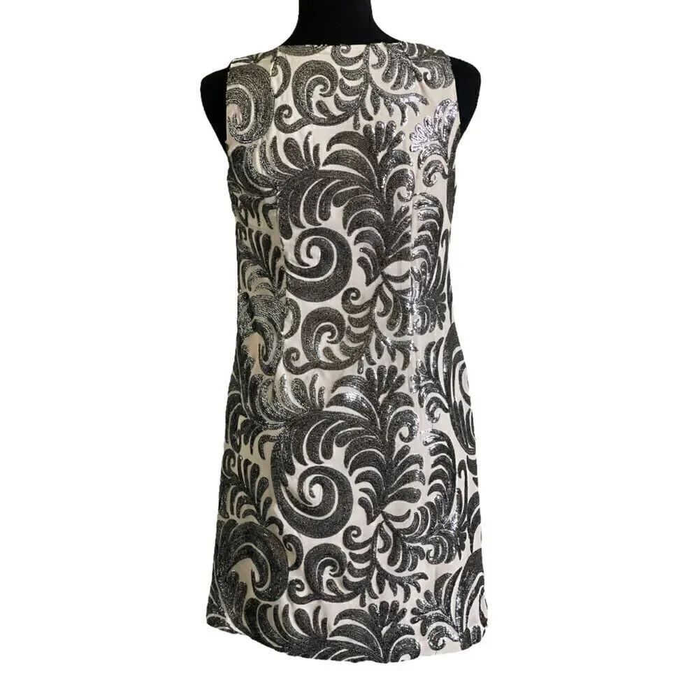 Cache Silver Sequins Sleeveless Cocktail Shift Dress Size Small - Picture 3 of 7